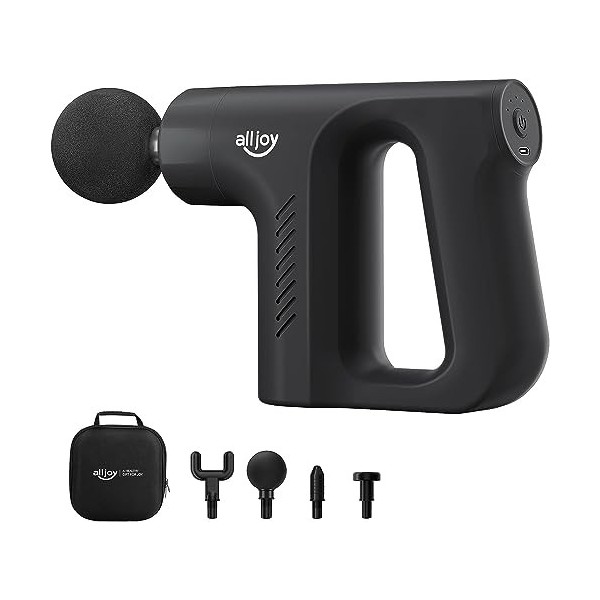 ALLJOY Pistolet de Massage, 3200RPM Massage Gun Professionnel, Massage Musculaire des Tissus Profonds avec 4 Têtes, 5 Niveaux