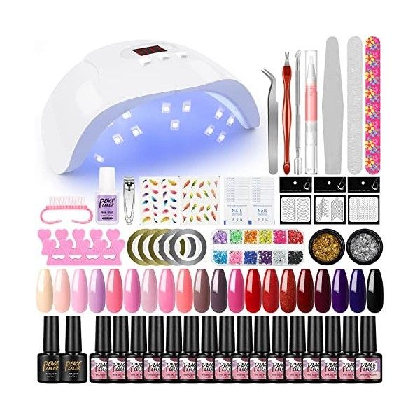 PEACECOLOR kit Vernis Semi Permanent 20 Couleurs et Lampe LED 36 W Sèche-ongles UV avec Top Coat Base Coat, le Kit Complet Po