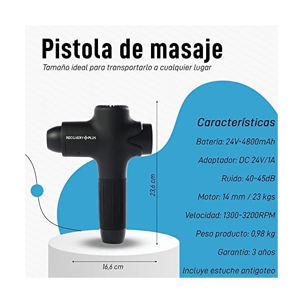 RECOVERY PLUS Pistolet de massage musculaire avec écran tactile, 7 vitesses, 8 têtes de massage, 4800 mAh, jusquà 23 kg de f