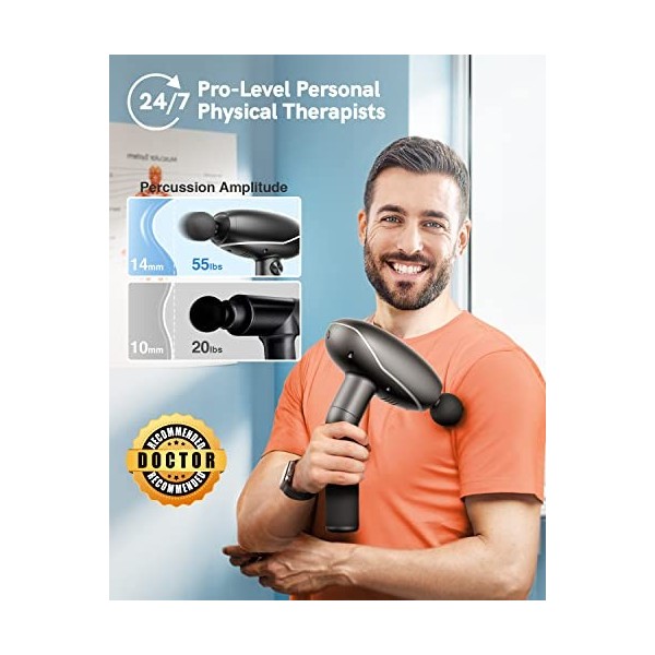 Pistolet de massage à percussion pour tissus profonds 3600 RMP avec fonction chauffante, 6 vitesses et 8 têtes de massage, so