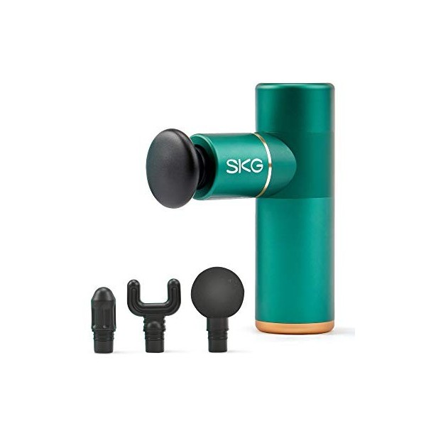 SKG Pistolet de massage - Thérapie musculaire pour soulager le stress - 4 têtes de massage interchangeables - Sans fil - Vert