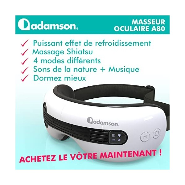 Adamson A80 Masseur oculaire avec chaleur et froid NOUVEAUTÉ 2023 - Appareil de massage et relaxation anti cerne rechargeable