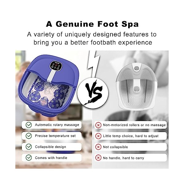 Bain de Pieds Pliable avec Massage Électrique, GLORITY Spa de Pied avec 3 Modes de Massage Automatiques et 24 Boules de Massa