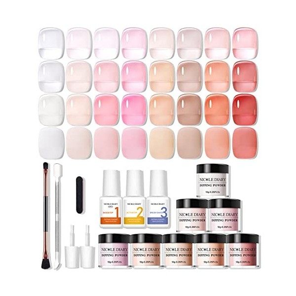 28 PCS Dip Powder Kit Complete - Nicole Diary 20 Couleurs Poudre Acrylique pour Ongles Kits de Poudre de Trempage Liquide pou