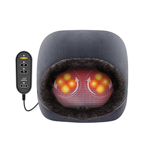 Snailax 2 en 1 Massage pieds shiatsu chauffant- Masseur de pieds avec chaleur et Coussin de massage pour le dos, Réchauffe-pi
