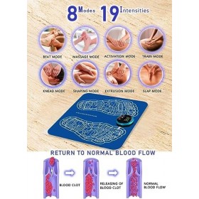 Masseur de pieds électrique, EMS Appareil de massage électrique pour les pieds, 8 modes, 19 fréquences réglables, tapis de ma