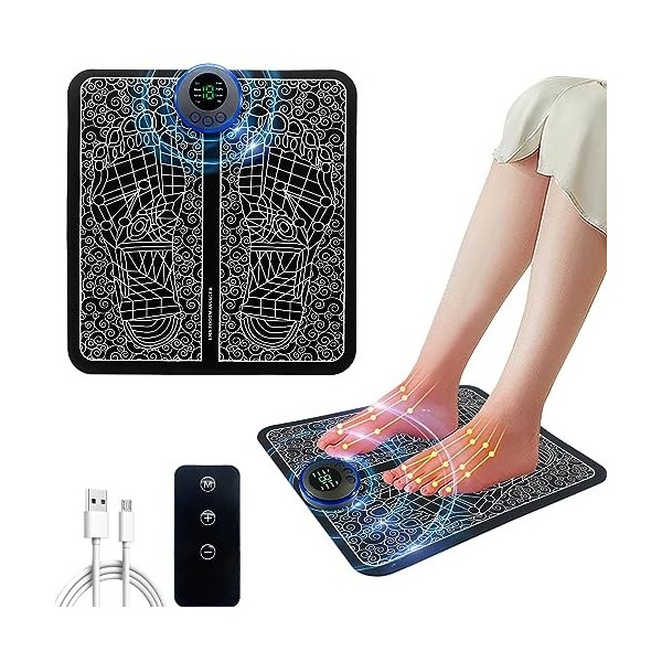 Masseur Électrique Pied, Machine de Massage des Pieds EMS, Tapis de Masseur de Pied dUSB Portable 8 Modes et 19 Niveaux dIn