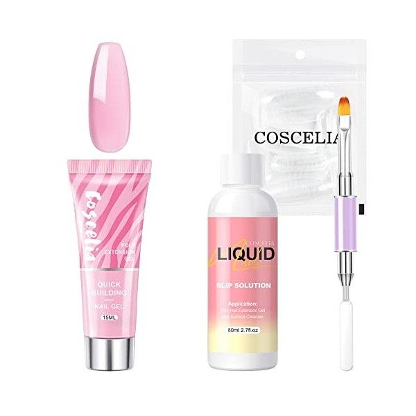 COSCELIA Poly Nail Kit 15g Poly Nail Extension Gel ,Kit Gel Construction Ongle Poly Extension Gel , Slip solution liquide 80m