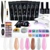 Kit Ongle Gel Complet, Kastiny 8 Couleurs Poly Extension Gel Faux Vernis avec Mini UV/LED Lampe, Manucure avec Base et Couche