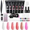 Kit Ongle Gel Complet, Kastiny 8 Couleurs Poly Extension Gel Faux Vernis avec Mini UV/LED Lampe, Manucure avec Base et Couche