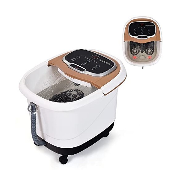 RELAX4LIFE Bain de Pieds Hydromasseur, Bain Massage Électriques avec Minuterie 10 à 60 MinTempérature Réglable 35-48° Roues U