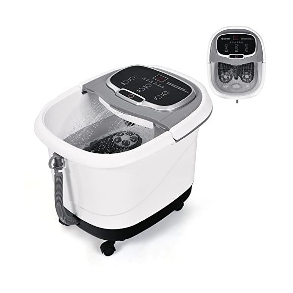 RELAX4LIFE Bain de Pieds Hydromasseur, Bain Massage Électriques avec Minuterie 10 à 60 MinTempérature Réglable 35-48° Roues U