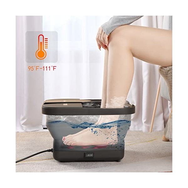 Beinilai Spa pliable pour les pieds avec chaleur et massage et jets à bulles, baignoire de trempage pour les pieds avec 6 rou