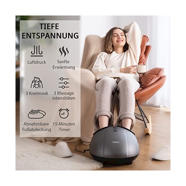 Breo Massage Pieds, Masseur Électrique pour les Pieds, Shiatsu Pétrissage & Chaleur pour Soulager Douleurs Pieds, Favoriser R