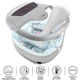 Masseur de bain spa pour les pieds avec chaleur rapide, jets à bulles, pierre de pédicure, rouleau de massage Shiatsu motoris