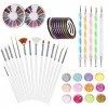 LABOTA 33 Pièces Nail Art Kit - 15 Peinture Brosse à Pinceaux, 5 Stylos Dotting, 10 Striping Tape, 2 Boîte Ongles Strass, 12 