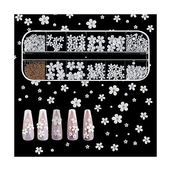 SAVITA 250 Pièces 12 Tailles Fleurs Ongle Nail Art 3D, Breloques pour Ongles Acryliques Accessoires pour Plats Ongles pour Co