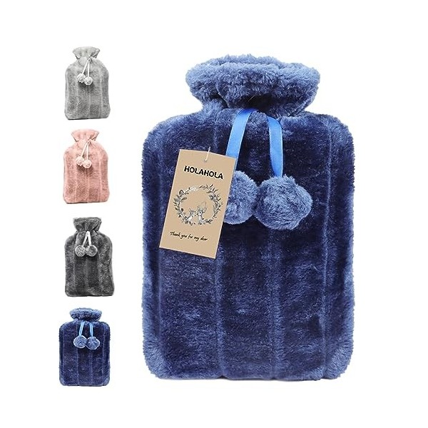 HOLAHOLA Bouillotte eau Chaude grande Bouillotte Peluche, Bouillote 1.5 Litre pour Enfant/Bebe/Adulte Cadeaux de Noël Bleu