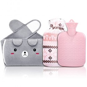 TAKRINK 3 en 1 Bouillotte Eau Chaude 1L Bouillotte avec Housse Peluche et Ceinture pour Garder au Chaud et Soulager les Doule