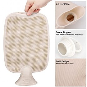 Bouillotte Eau Chaude 2000 ML Bouillotte en Caoutchouc Sac Deau Chaude avec Amovible Lavable Peluche Ultra Douce Couvercle p