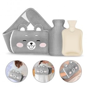 Aoreun Bouillotte, Bouillotte Ceinture, 3 en 1bouillotte eau chaude Anti Fuite, Bouillote avec Housse en Peluche Douce, Caout