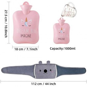 Bouillotte Eau Chaude 1L, Gris Bouillotte Ceinture avec Housse en Peluche Douce, 3 en 1 Longue Bouillote Eau Chaude en Caoutc