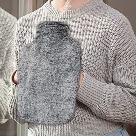 Bouillotte Grande avec Housse en Peluche, Infreecs 2 Litres Bouteille deau Chaude, Bouillotte en Caoutchouc Naturel avec Poc