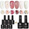 YTD Likomey Vernis Gel Semi Permanent Set,Translucide 6 Couleurs Avec Base et Top Coat Naturel French Vernis à Ongles Kit,Nu 