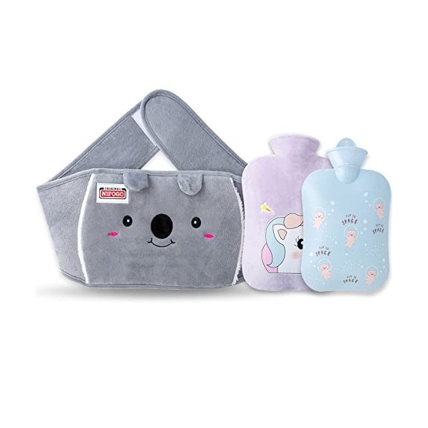 Bouillotte eau Chaude 3 en 1, Nifogo bouillote Ceinture avec Housse Peluche pour Soulager la Douleur de Larthrite, Thérapies