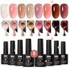 YTD Likomey Vernis Gel Semi Permanent Set,Translucide 6 Couleurs Avec Base et Top Coat Naturel French Vernis à Ongles Kit,Nu 