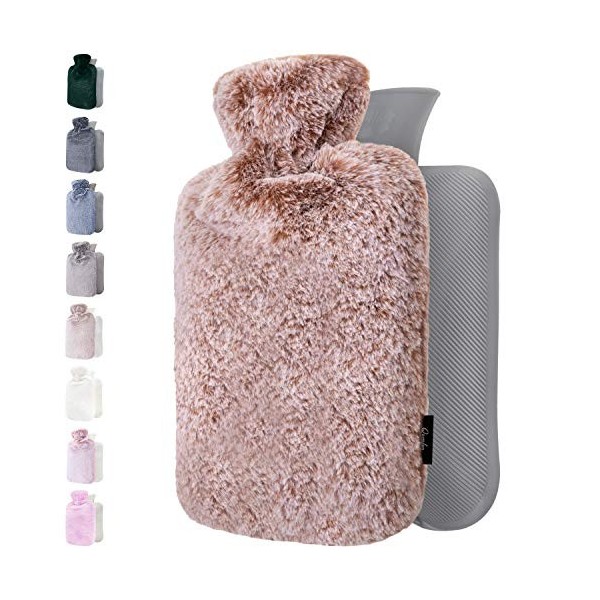 Bouillotte avec Housse en Peluche - Housse en Peluche Moelleuse et Douce - Grande Capacité 1,8 L - Bouillotte Eau Chaude pour