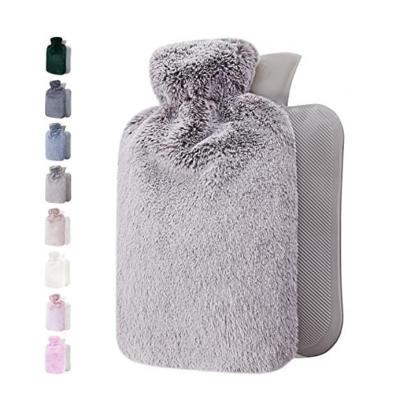 Bouillotte avec Housse en Peluche - Housse en Peluche Moelleuse et Douce - Grande Capacité 1,8 L - Bouillotte Eau Chaude pour