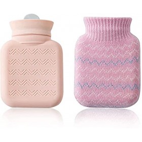 Petite Bouillotte, avec Housse Tricotée, Mini Chauffe-mains en Silicone, Peut être Réchauffé au micro-ondes, Sacs Deau de Th