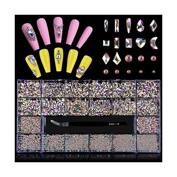 EBANKU 3100Pcs Strasssteine Set, Nail Art Kristall Strass Multi Formen Glas Kristall AB Strasssteine mit Strass Picker Dottin