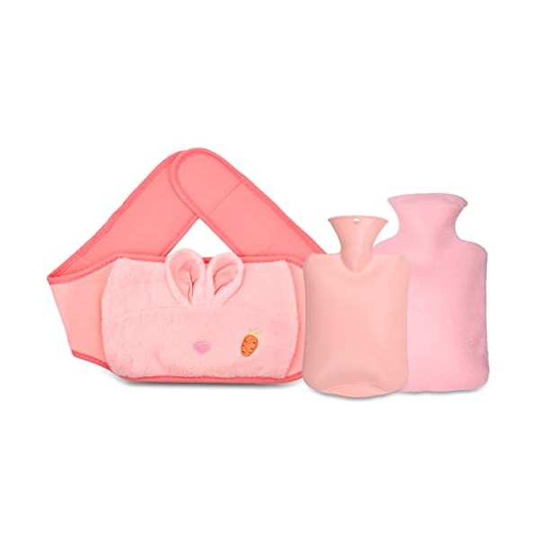 Ceinture Bouillotte avec Housse en Peluche Douce, Pochette deau Chaude/Froid Réutilisable, Soulage Douleurs Menstruelles, Mu