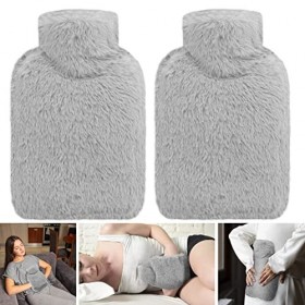 Lot de 2 Bouillotte deau Chaude avec Housse en Peluche Souple, zootop Poche à eau Chaude 1L pour Compresse Chaude et Froide 