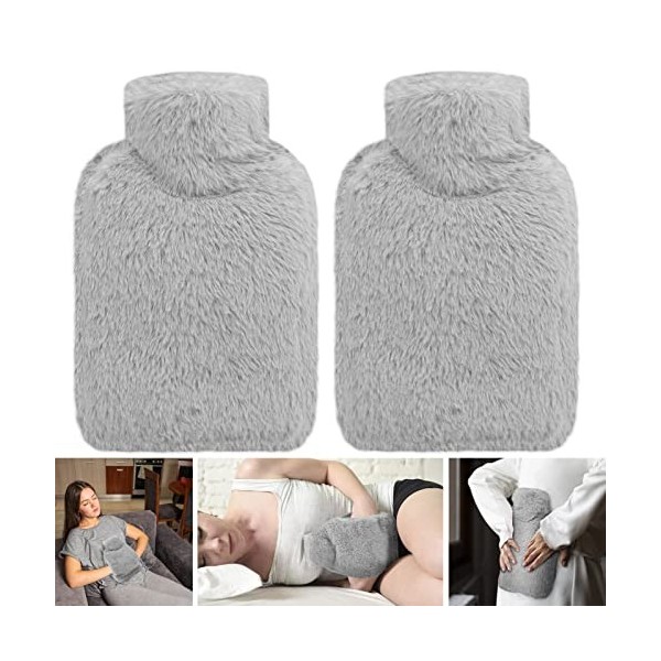 Lot de 2 Bouillotte deau Chaude avec Housse en Peluche Souple, zootop Poche à eau Chaude 1L pour Compresse Chaude et Froide 