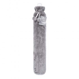 Revitale Bouillotte extra longue avec housse en fourrure souple avec pompons - 72 cm - 2 L Gris Ardoise 