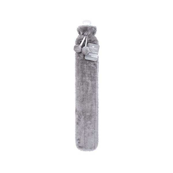 Revitale Bouillotte extra longue avec housse en fourrure souple avec pompons - 72 cm - 2 L Gris Ardoise 