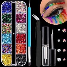 Kit de strass ronds pour nail art 7, perles en cristal de verre avec crayon et pince à épiler