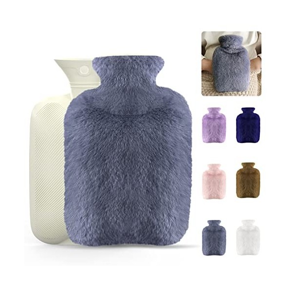 Bouillotte Peluche Eau Chaude 2L Grande Bouillotte Aide à Soulager Le Froid Les Douleurs Musculaires Règles Bouillotte Mains 