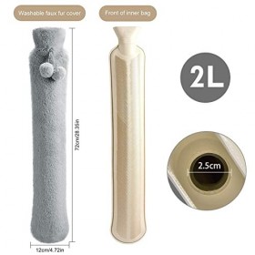 Longue Bouillotte avec housse douce 2L, BelonLink Premium Très Douce Polaire Bouillotte Amovible et Lavable- Chauffe-mains So