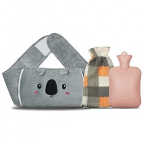 Bouillotte Eau Chaude, 3 en 1 Bouillotte avec Housse Peluche et Bouillotte Ceinture, 1L Bouillote pour Adulte et Enfant, Boui