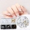 Lot de 6 breloques pour ongles en acrylique 3D - Fleurs blanches et noires - Avec perles dorées et argentées et perles en rés
