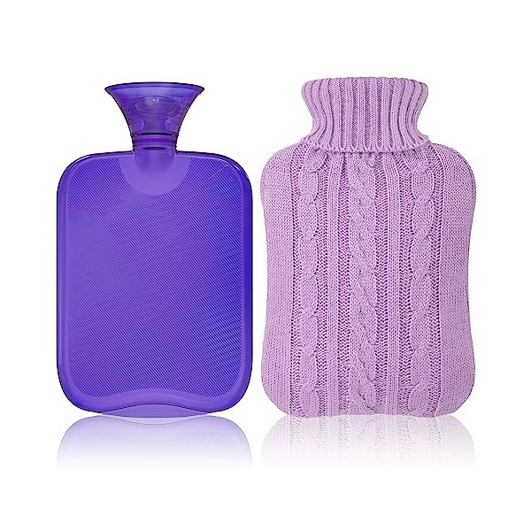 Attmu classique en caoutchouc transparent Bouillotte 2 litre avec housse en tricot – Violet