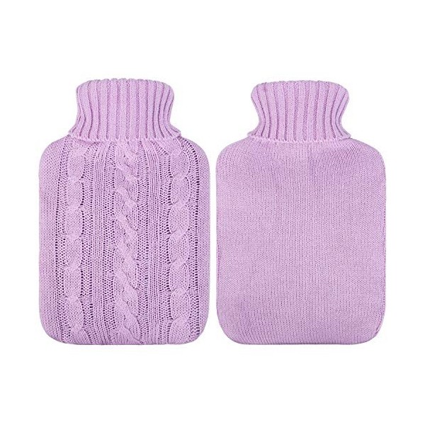 Attmu classique en caoutchouc transparent Bouillotte 2 litre avec housse en tricot – Violet