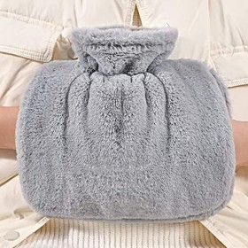Bouillotte Peluche Eau, Bouillotes Eau Chaude avec Chauffe Mains, Hot Water Bottle de Lit Grise Pour Femme, Homme, Enfant, Bo