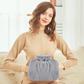 Bouillotte Peluche&nbsp;Eau, Bouillotes Eau Chaude avec Chauffe Mains, Hot Water Bottle de Lit Grise Pour Femme, Homme, Enfant, Bo
