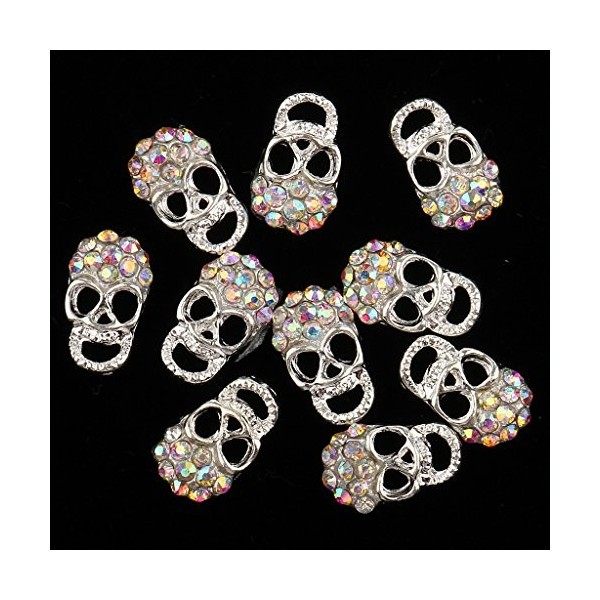 MagiDeal 10pcs 3D Strass Tips Sticker en Crâne à Ongles Glitter Décoration Manucure pour Fêtes Halloween, Argent