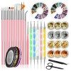 46pcs Kit de Nail Art Pinceau,Stylos à Ongles,Nail Art Pinceaux,Ruban Adhésif,Strass de Couleur pour Ongles,Kit dOutils à On